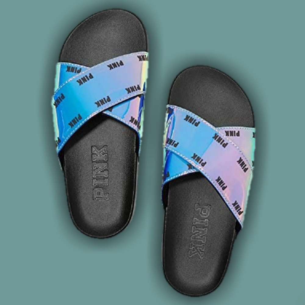 VS Pink Iridescent Criss-Cross Slides